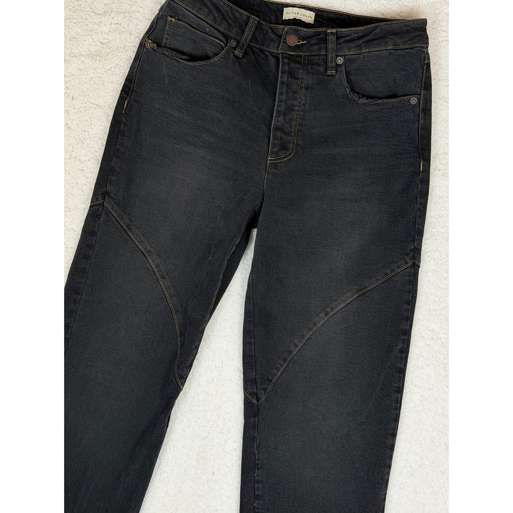 Oliver Logan Women 28 Mulberry High Rise Straight Leg Jeans Washed Black Paneled